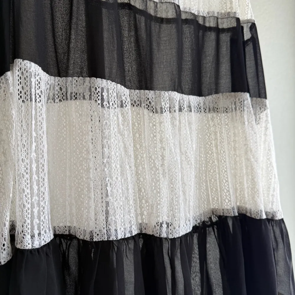 Romantic Lace Stripe Tunic Black White Sheer Babydoll Grunge Chic Top Size Large - Image 8