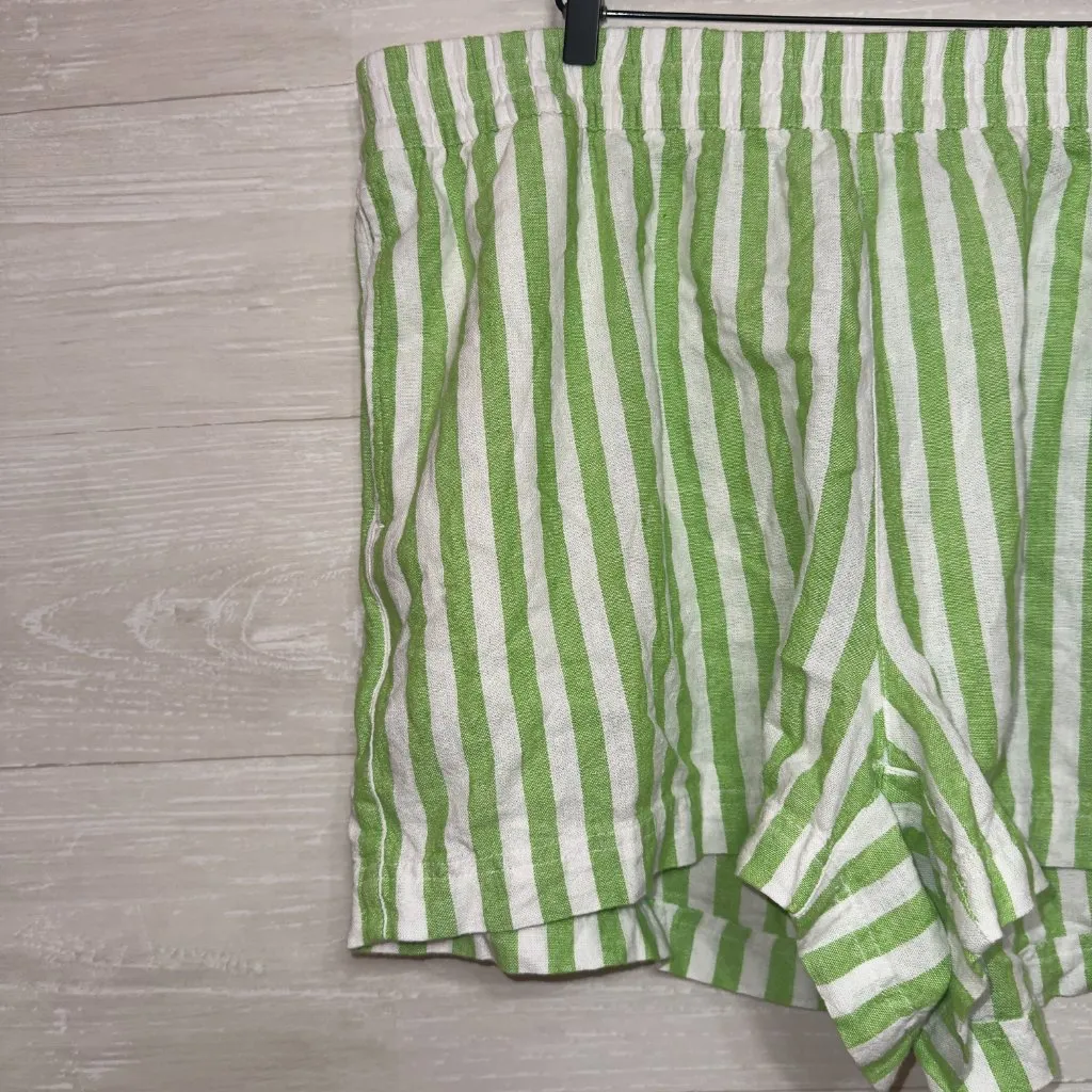 Old Navy Women's Plus Size 22 Green White Stripe Comfort Waistband Linen Shorts - Image 3