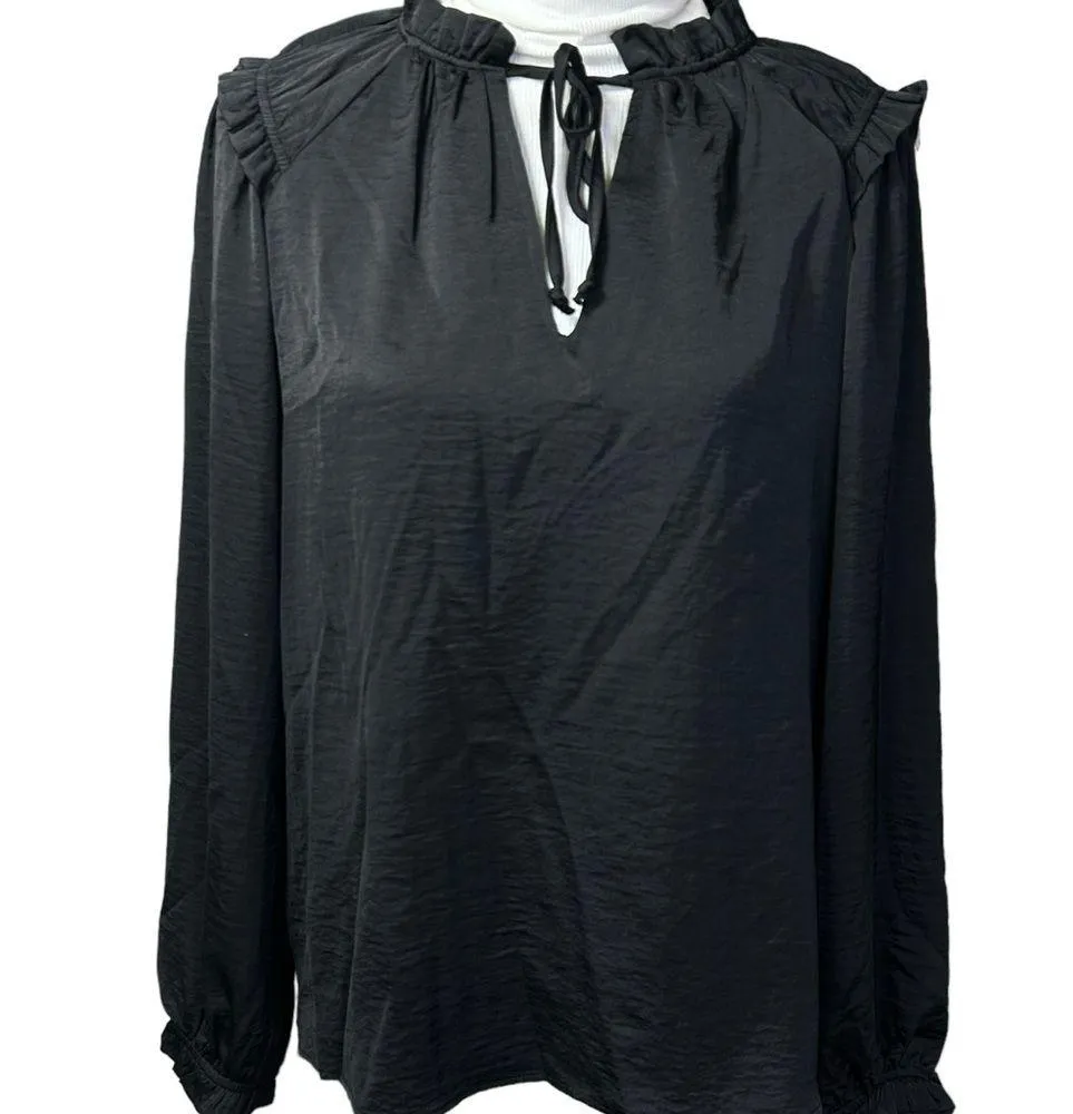 NEW Knox Rose Women's Long Sleeve Satin Top Black Medium - Image 2
