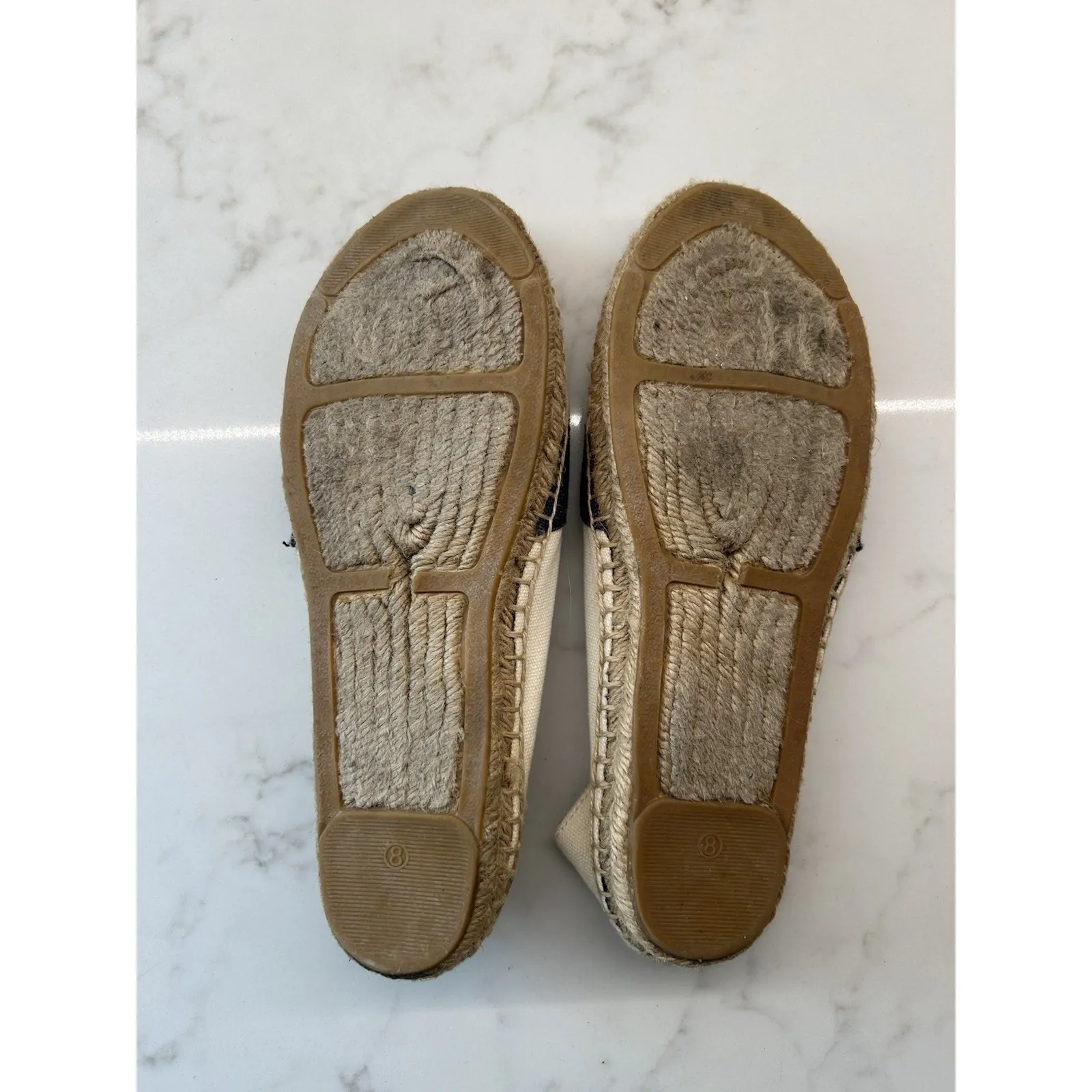 Tory Burch‎ Espadrille Flats Ivory Newport Navy Embellished Canvas Womens Size 8 - Image 8