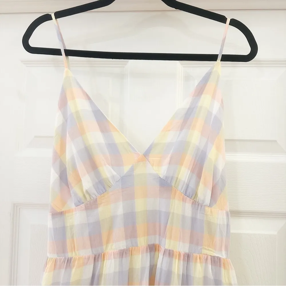 Jessica Simpson Checked Plaid Sleeveless A-Line Midi Dress Pastel Sz Large - Image 5
