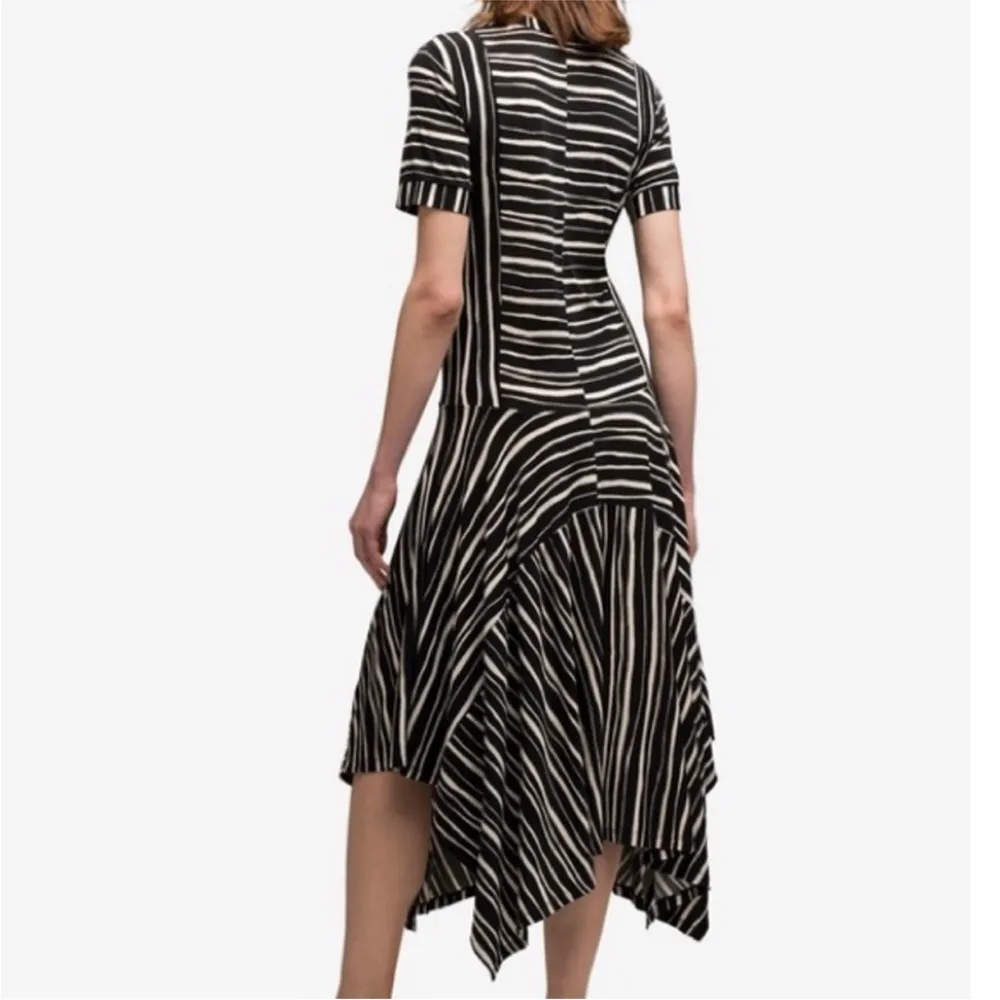 Striped Fit & Flare Asymmetrical Mini Dress Handkerchief Hem Black White M - Image 2