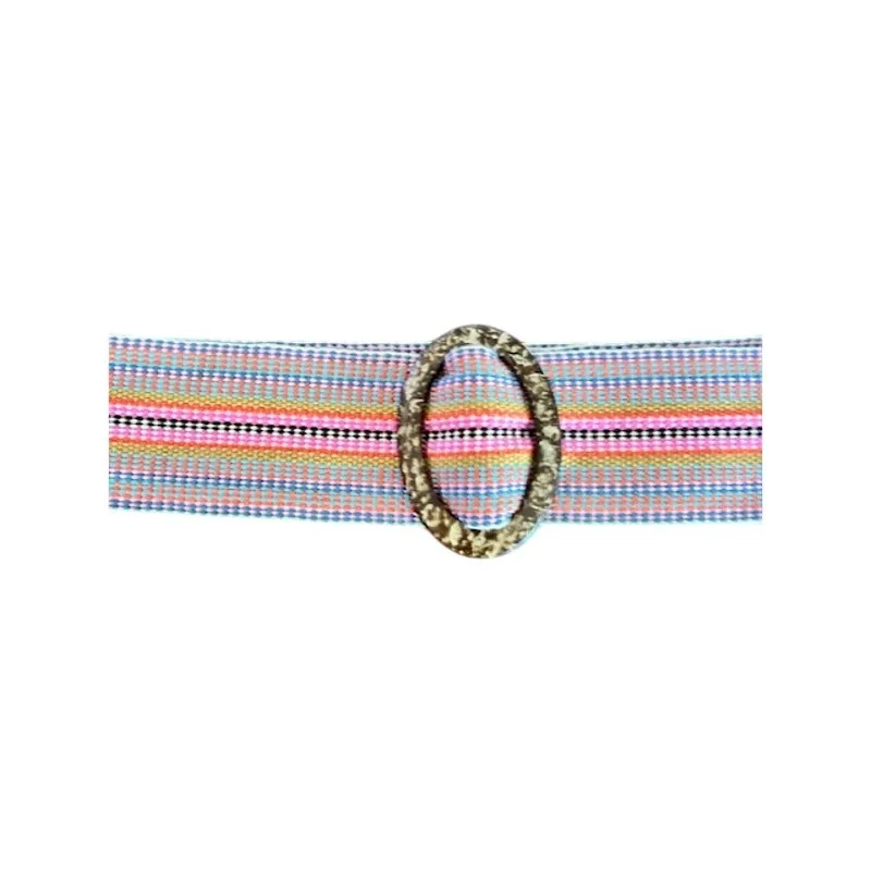 Vintage Woven Belt with Faux Tortoise Oval Buckle Boho Festival Style - Image 4