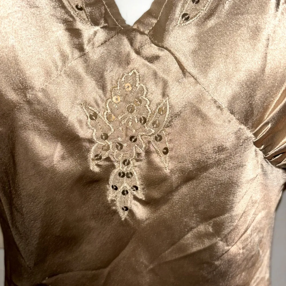 NEWPORT NEWS Gold satin long beaded sequins Slip nightgown lingerie NWTS size 6 - Image 5