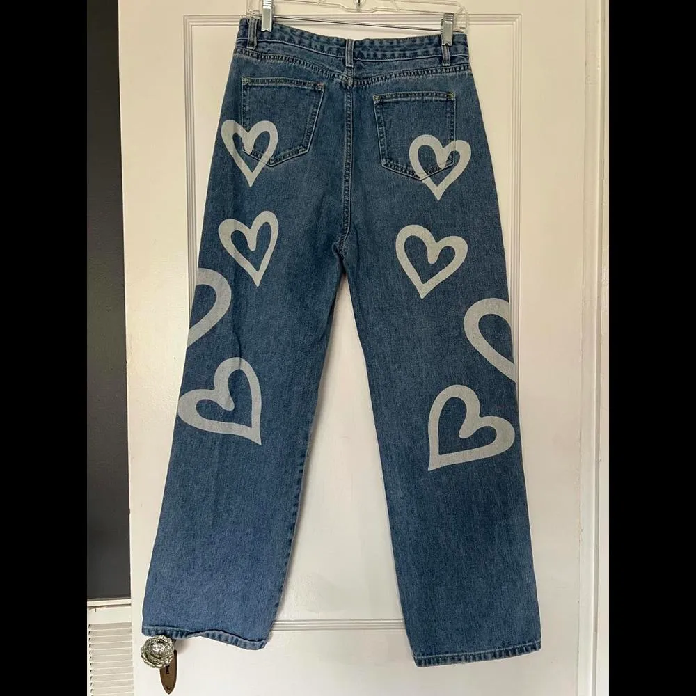 Cider Trendy Heart-Print Denim Jeans size Large - Image 5