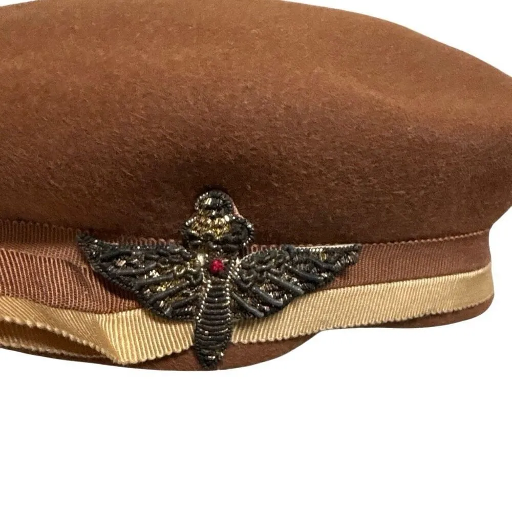 Donnybrook Amy New York Brown Vintage Beret Embroidered Bee Appliqué Ribbon Trim - Image 6