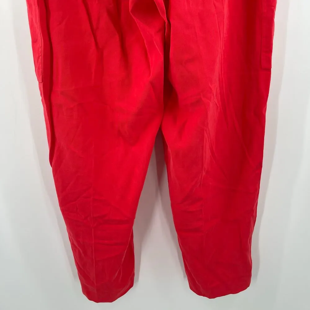 DKNY Pants SZ 16 Flame Red Gold Zippers NWT Cargo Straight Wide Leg Twill Office - Image 14