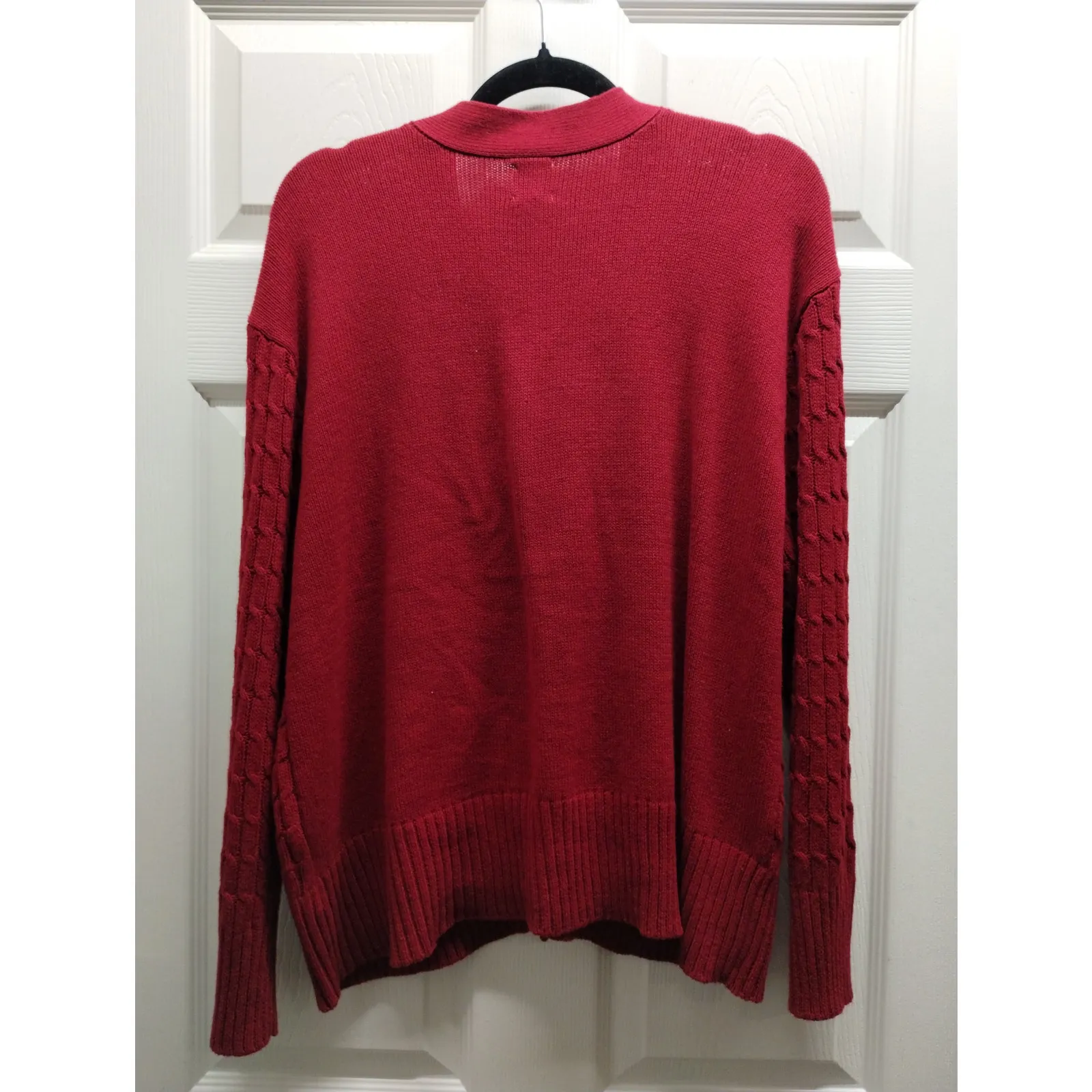 Anne Klein Size XL Red Cable Knit Jeweled Rhinestone Button Up Cardigan Sweater - Image 3