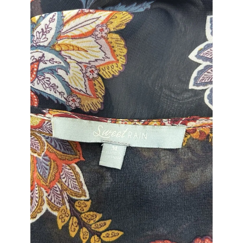 Sweet Rain Womens Medium Floral Sheer Open Front Cardigan Beach Cover Up - Image 5