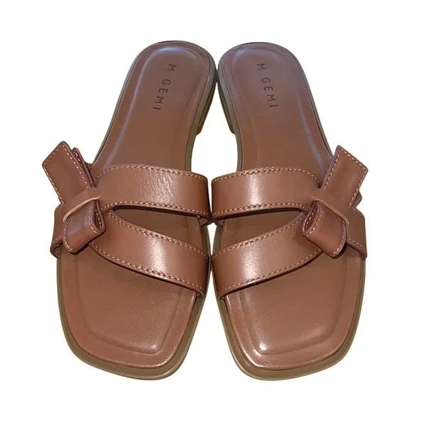 M. GEMI Womens The Melissa‎ Bow Italian Leather Slip On Sandals Brown Size 40 - Image 2