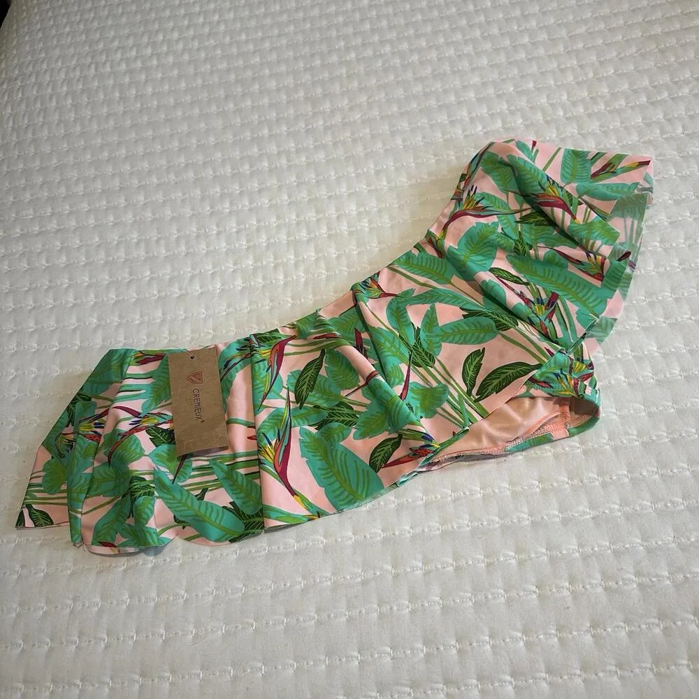 Cremieux One Shoulder Bikini Bandeau Top Bird Of Paradise Floral Sz L Large - Image 2