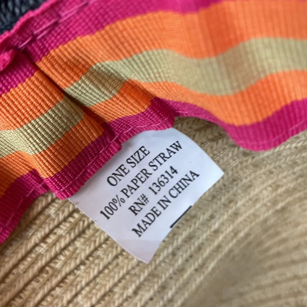 Black & Tan Small Brim Straw Paper Summer Hat OS - Image 5