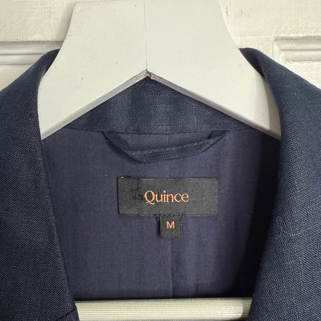 Quince European Linen Structure Blazer Navy Blue One Button W1938 Sz M - Image 3
