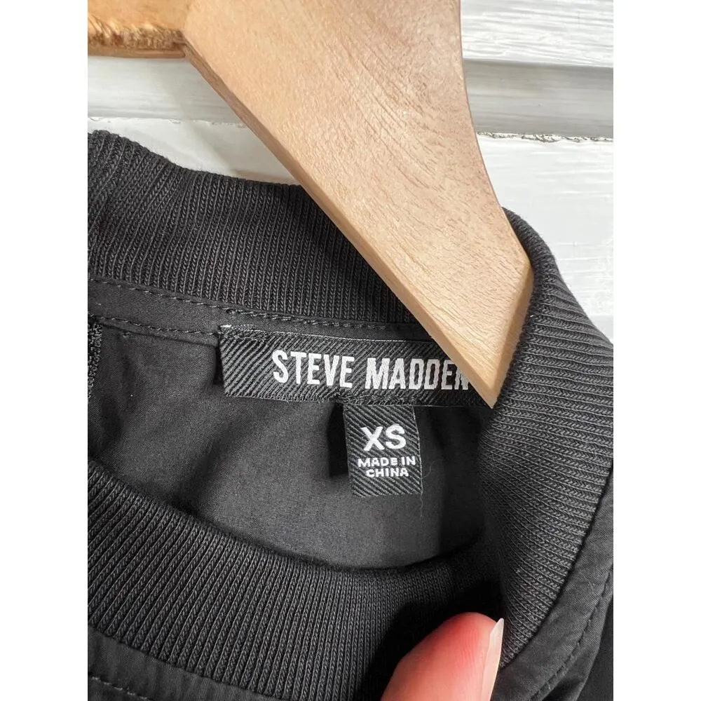 Steve Madden Black Sunny Top Short Sleeve Back Zip Cropped Size  XS - Image 7