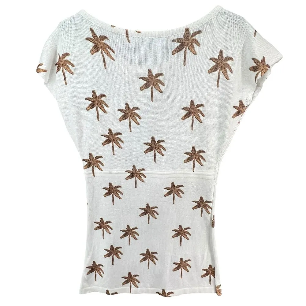 Late Night Apparel Tunic Dress Womens S White Brown Palm Tree Beach Cover Resort - Image 5
