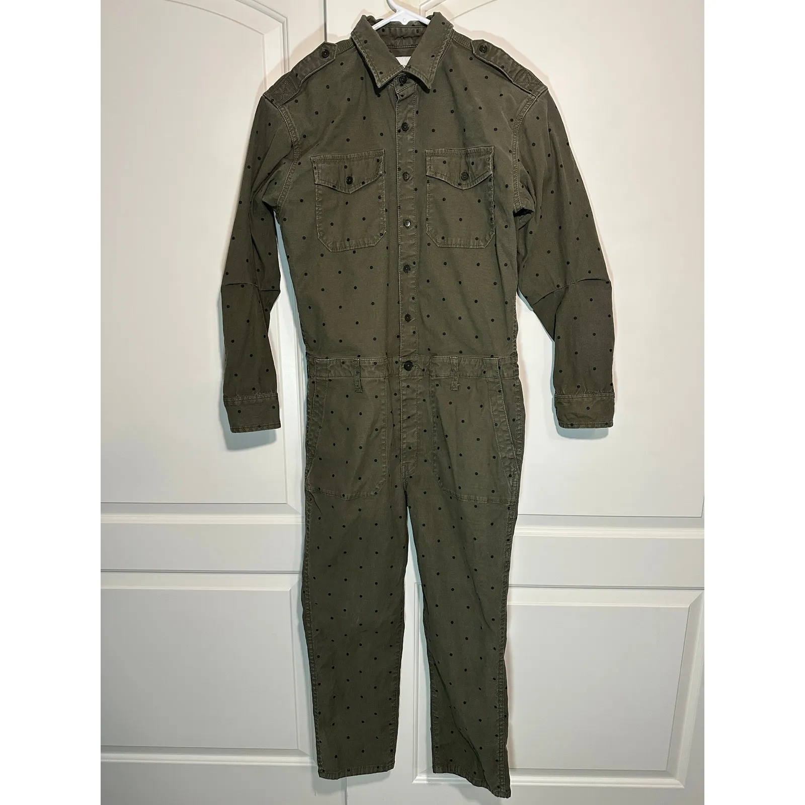 Current/Elliott The Crew‎ Coverall Polkadot Jumpsuit Boilersuit Army Green M / 2 - Image 3