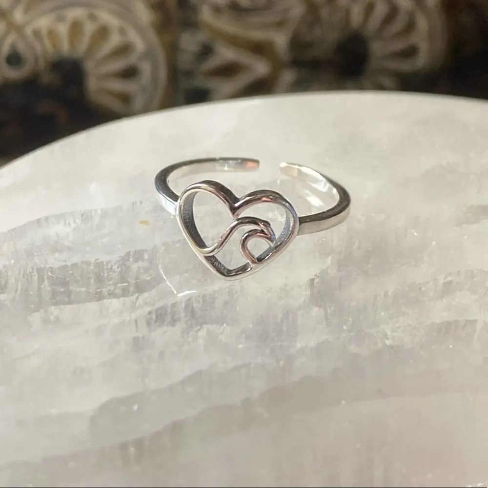 Heart & Wave Sterling Silver Toe Ring Midi Ring Silver - Image 4