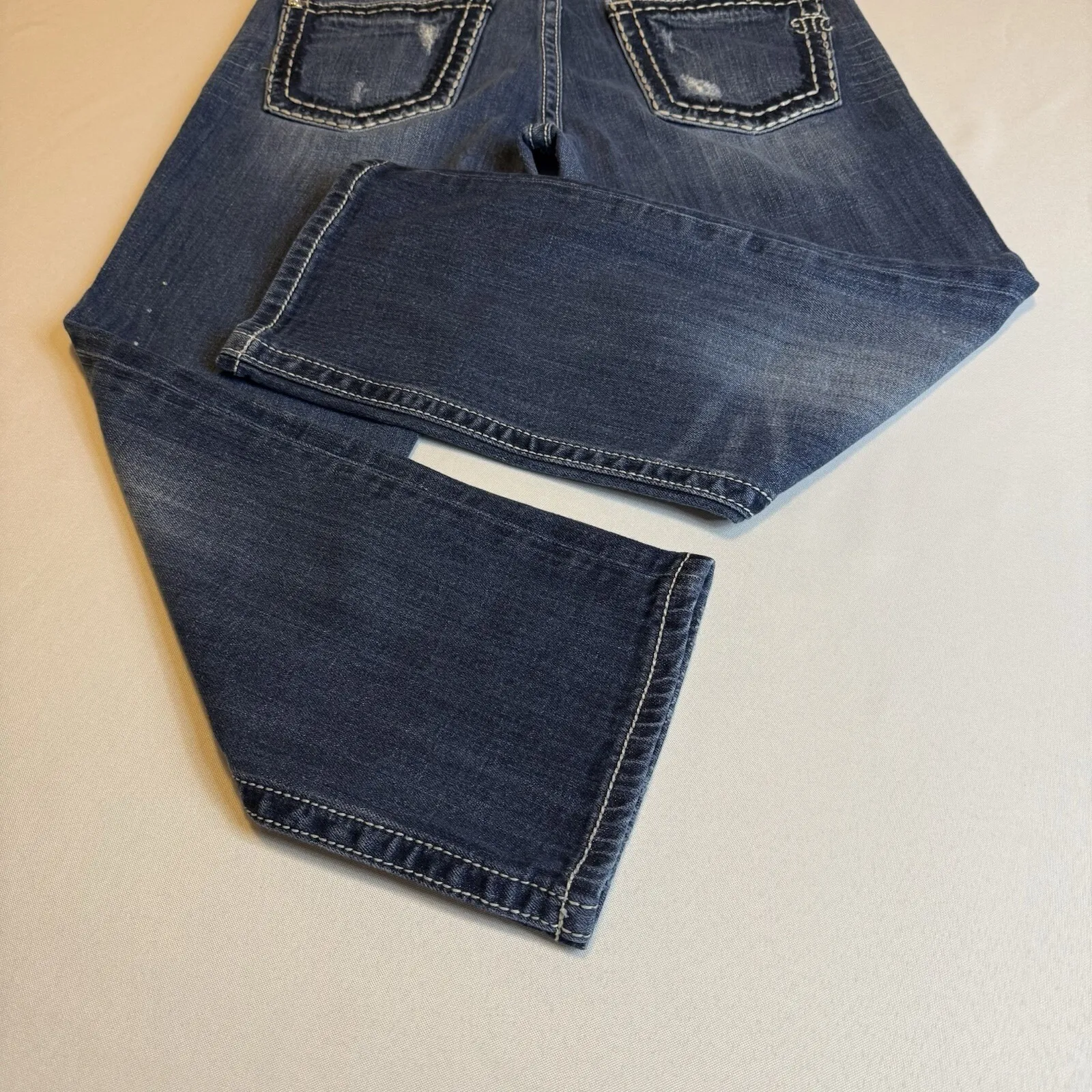 Miss Me Modelo Boyfriend Distress Mid Rise Dk Wash Capri Rhinestone Jeans 6/28 # - Image 10