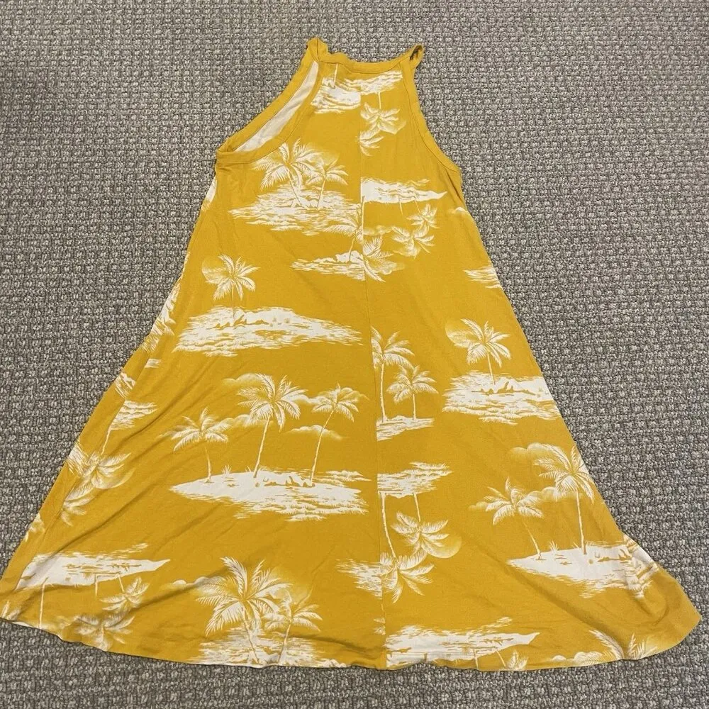 Old Navy Sress Women's XS/S Sleeveless High Neck Mustard Palm Tree Print Swing - Image 4