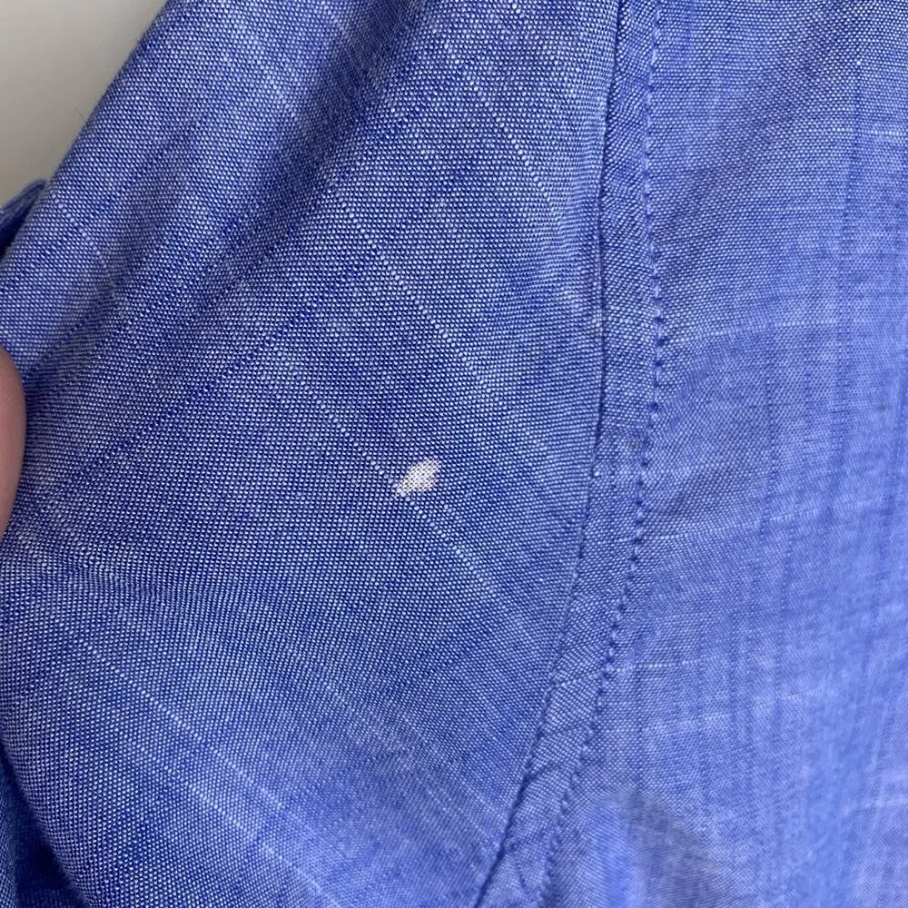 Lee Cotton Chambray Blue Popover Blouse Sz Large - Image 7