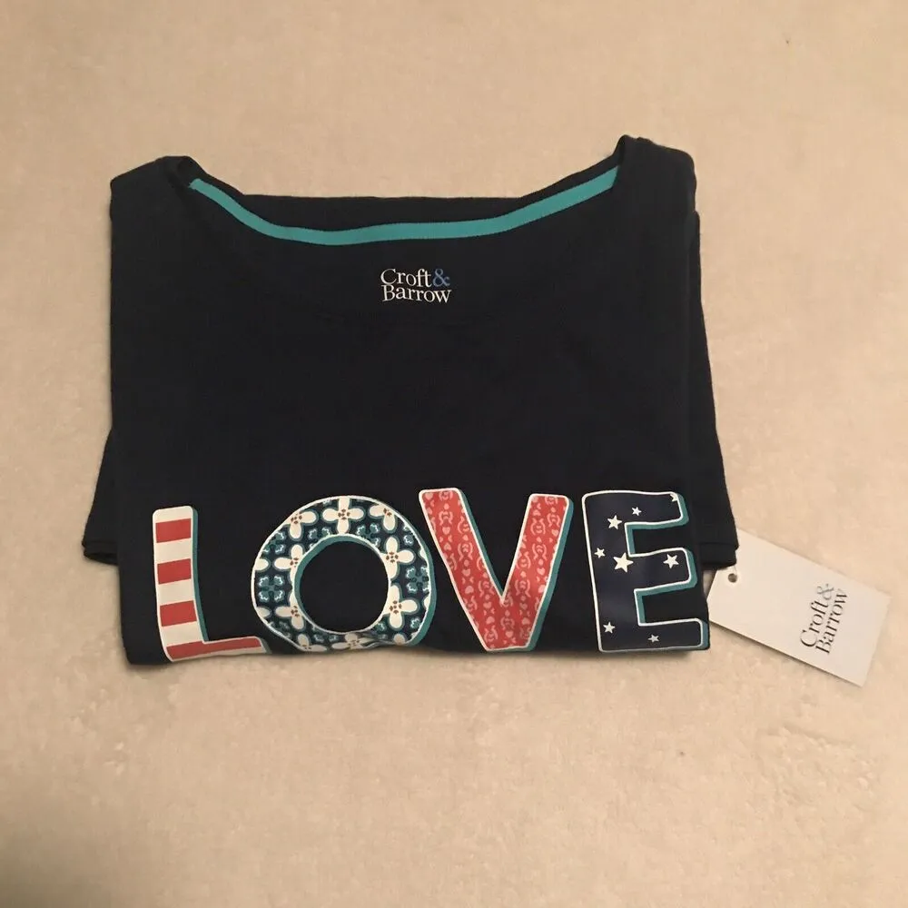 Croft &Barrow Classic Tee in Navy Blue Love Graphics Medium NWT Short Sleeve NWT - Image 5