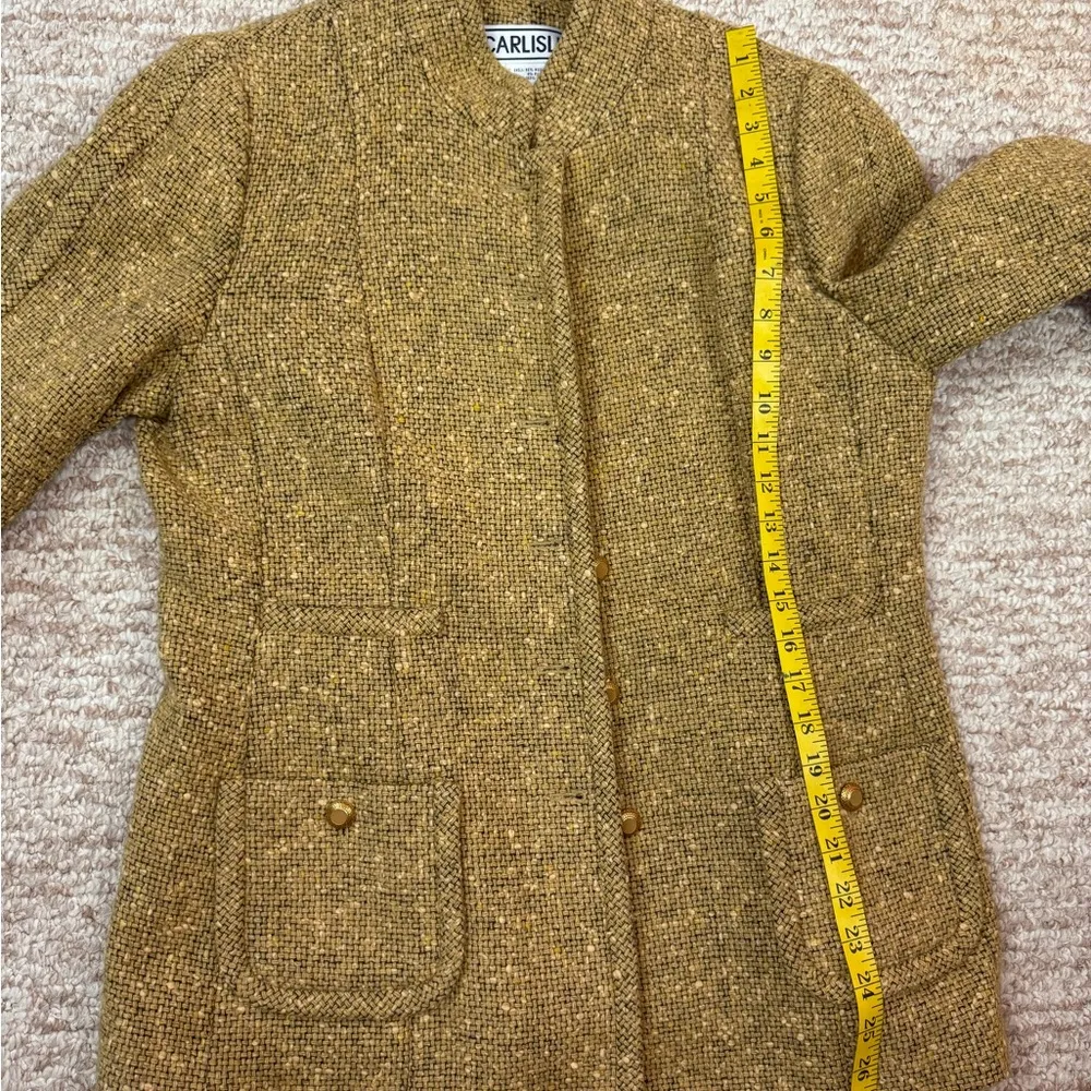 Carlisle Sz 12 Button Up Blazer Gold Beige Jacket Woven Boucle Specks High Neck - Image 13