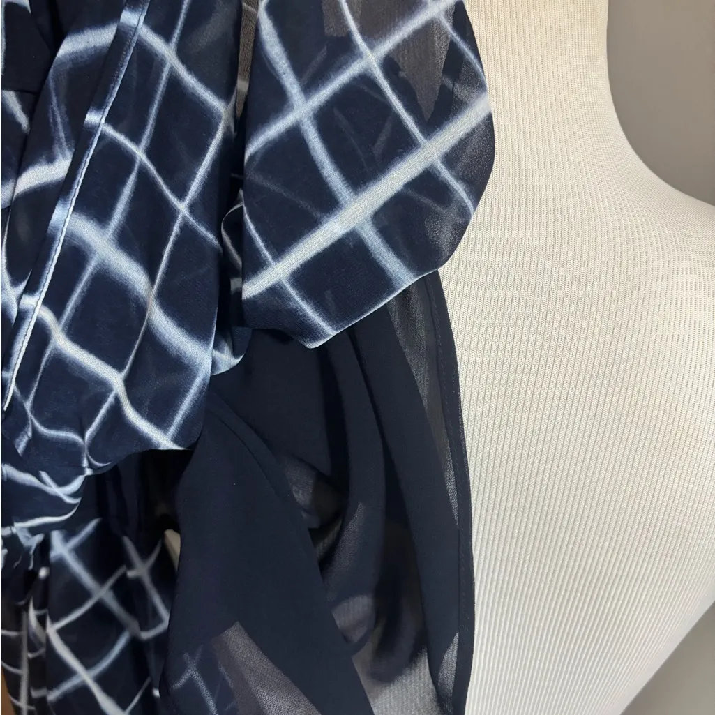 Calvin Klein Womens Blue Windowpane Plaid Long Sleeve Blouse Size M Career Work - Image 10