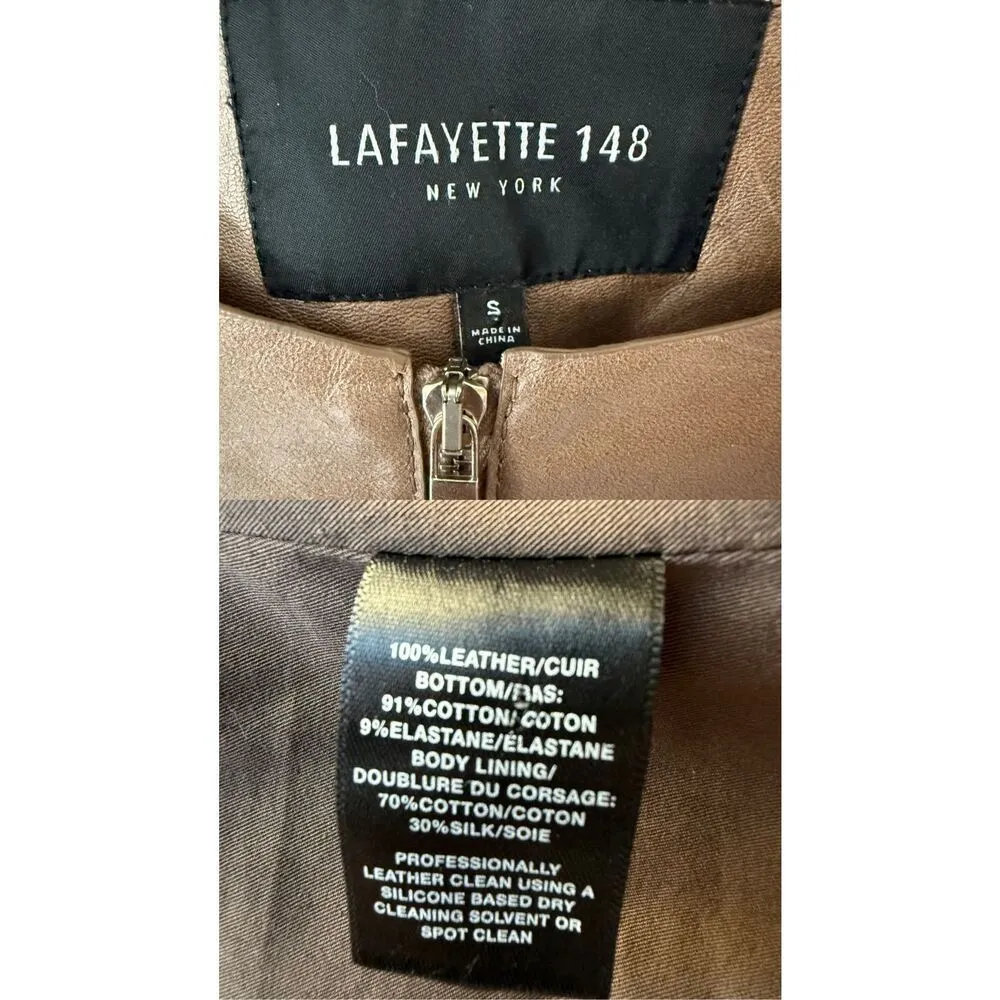 Lafayette 148 Two Tone Taupe Leather & Cotton Jacket Size S Brown - Image 7