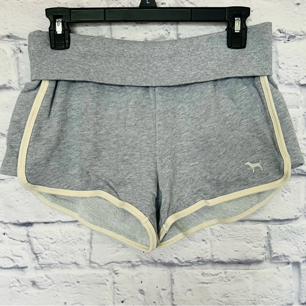 VICTORIA’S SECRET PINK Ivy Terry Foldover Shorts Grey & White “PINK” Logo L - Image 7