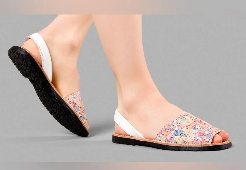 Avarca Mosaic Floral Spanish Leather Flat Sandals Size 9 Pink - Image 10