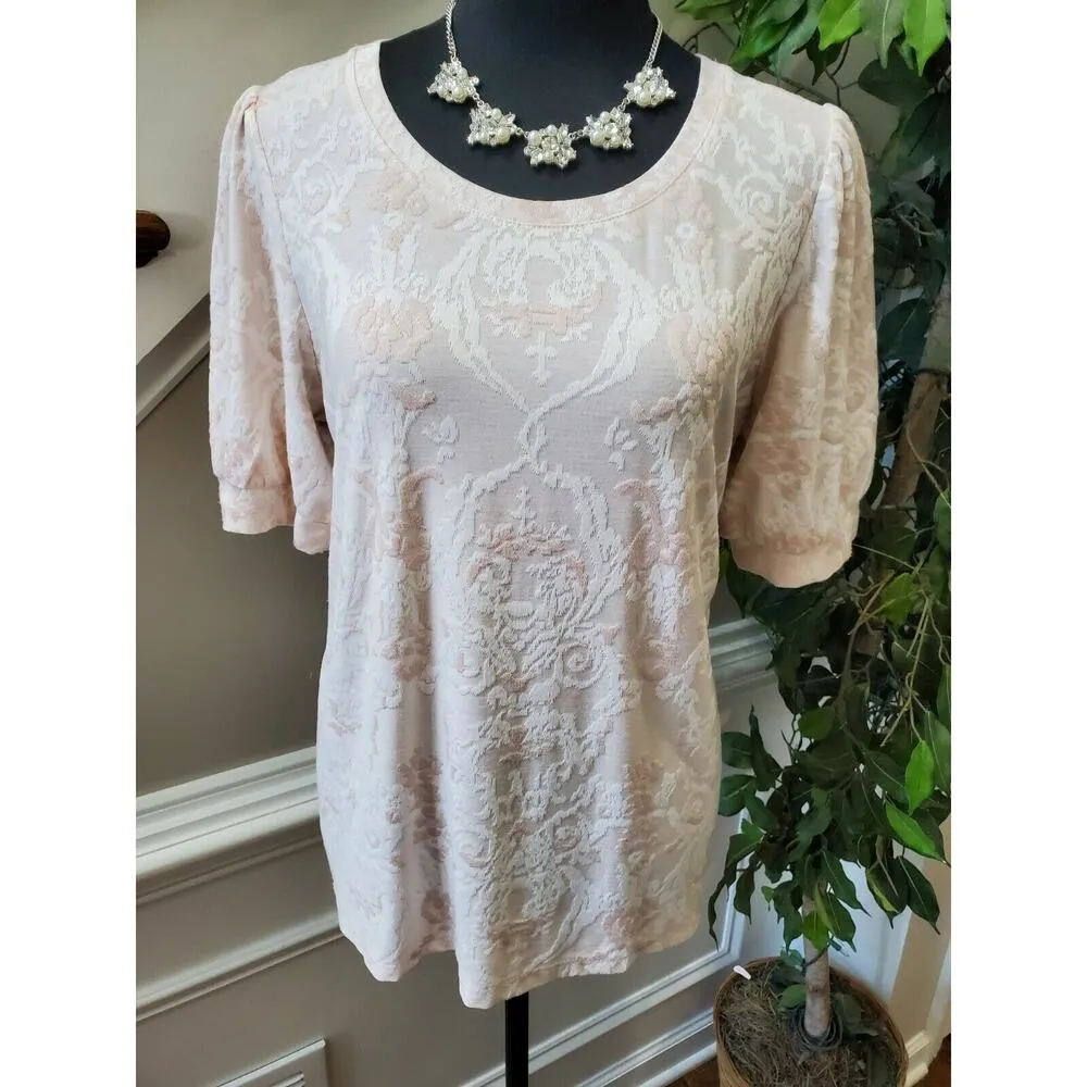 Rose+Olive Women's Pink Floral Rayon Round Neck Half Sleeve Casual Shirt Size L - Image 10