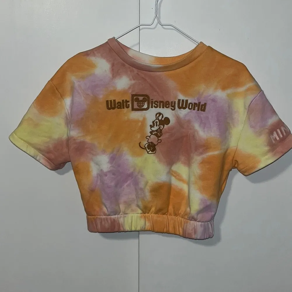 Disney Cropped Sherbet Tie Dye Sweatshirt w Minnie Mouse Embroidered WDW S Small - Image 2