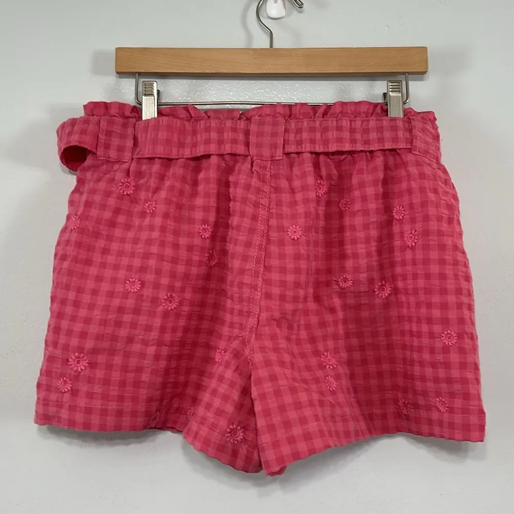 Time & True Pull On Pink Gingham Embroidered Floral Women's Shorts Size M - Image 4