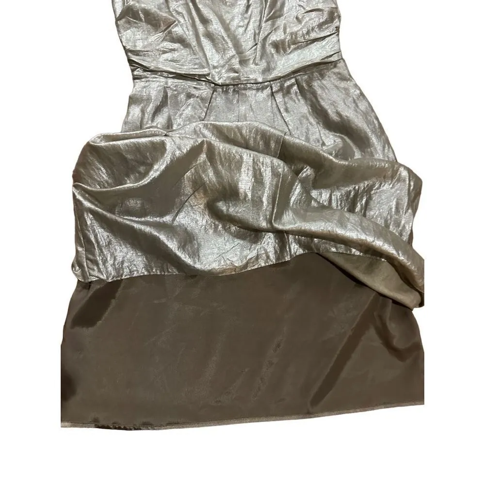Elie Tahari sleeveless metallic pewter dress, silk cotton blend prom 12 - Image 6