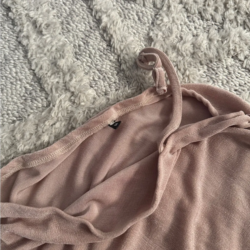 Boutique Asymmetrical side cut out light peach pink one shoulder midi dress sm - Image 6