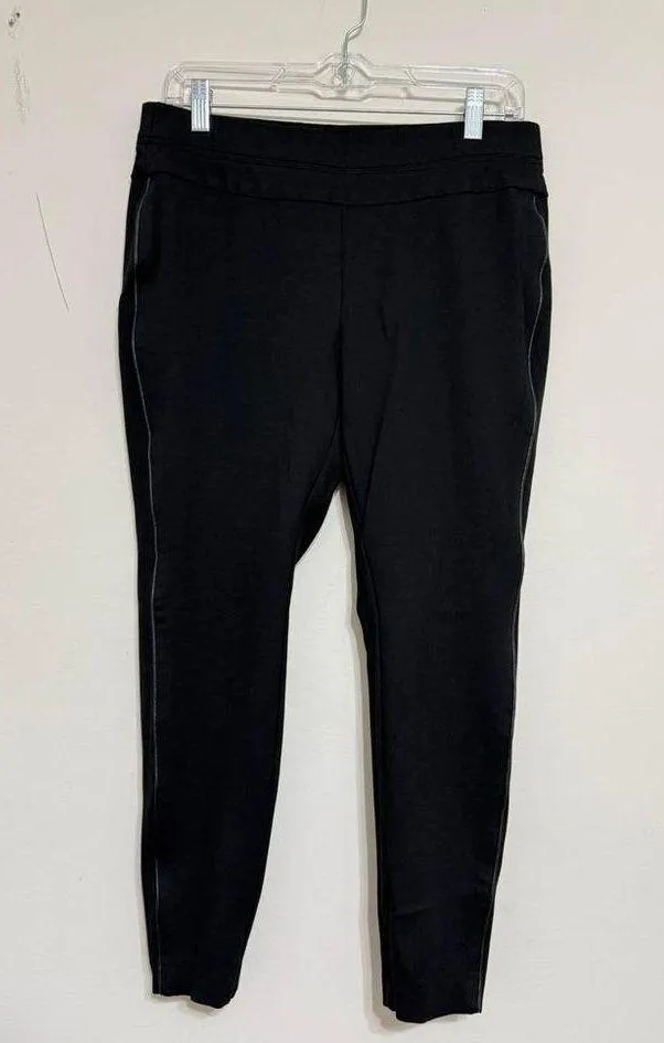 J. Jill Ponte Knit Leggings Black Pant Faux Leather Side Seam Pull On Size M P - Image 5