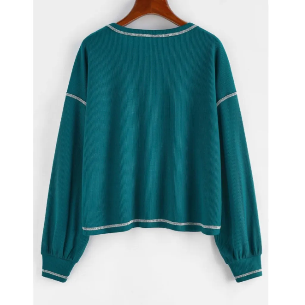Zaful Chest Pocket Topstitching Drop Shoulder Knit Tee Deep Green NWT Size Large - Image 2