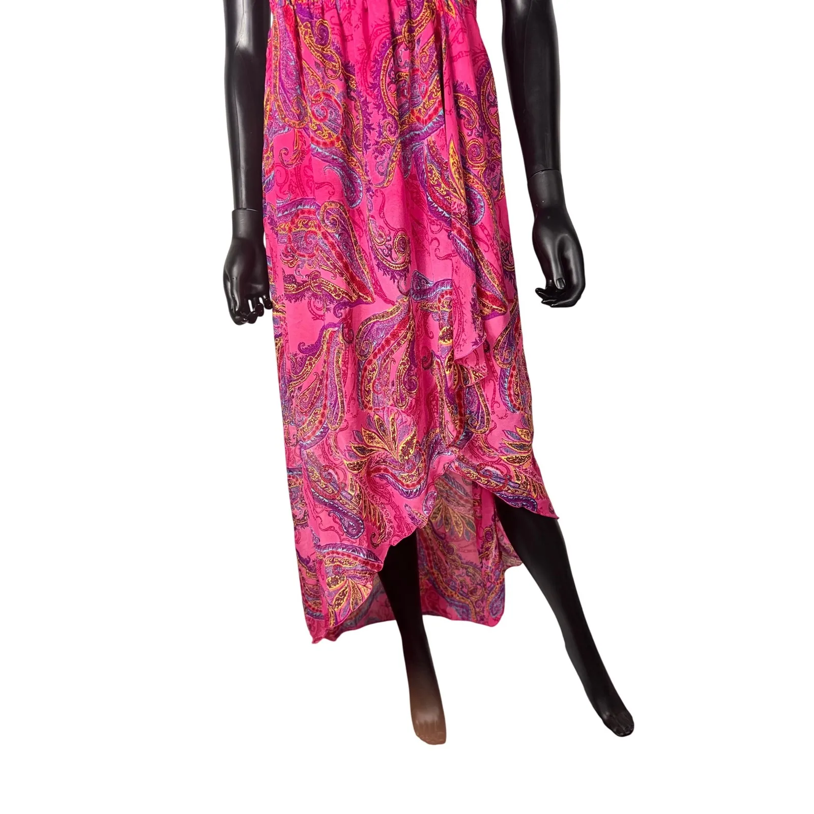 Snap Pink Paisley Strapless Dress High Low Hem Maxi Dress Summer Beach Cover LUp Size L - Image 3