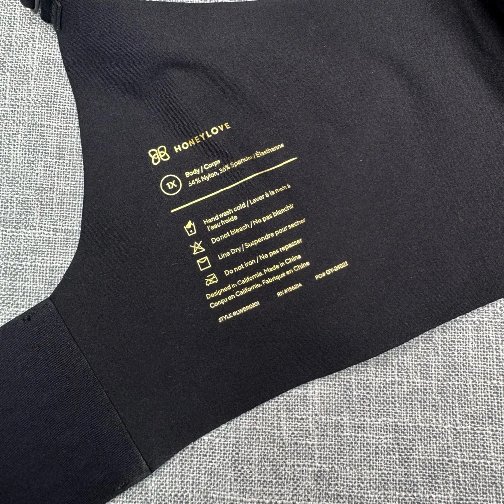 Honeylove Silhouette Bra Wireless Lift Flexible Support Black Vamp Size 1X New - Image 10