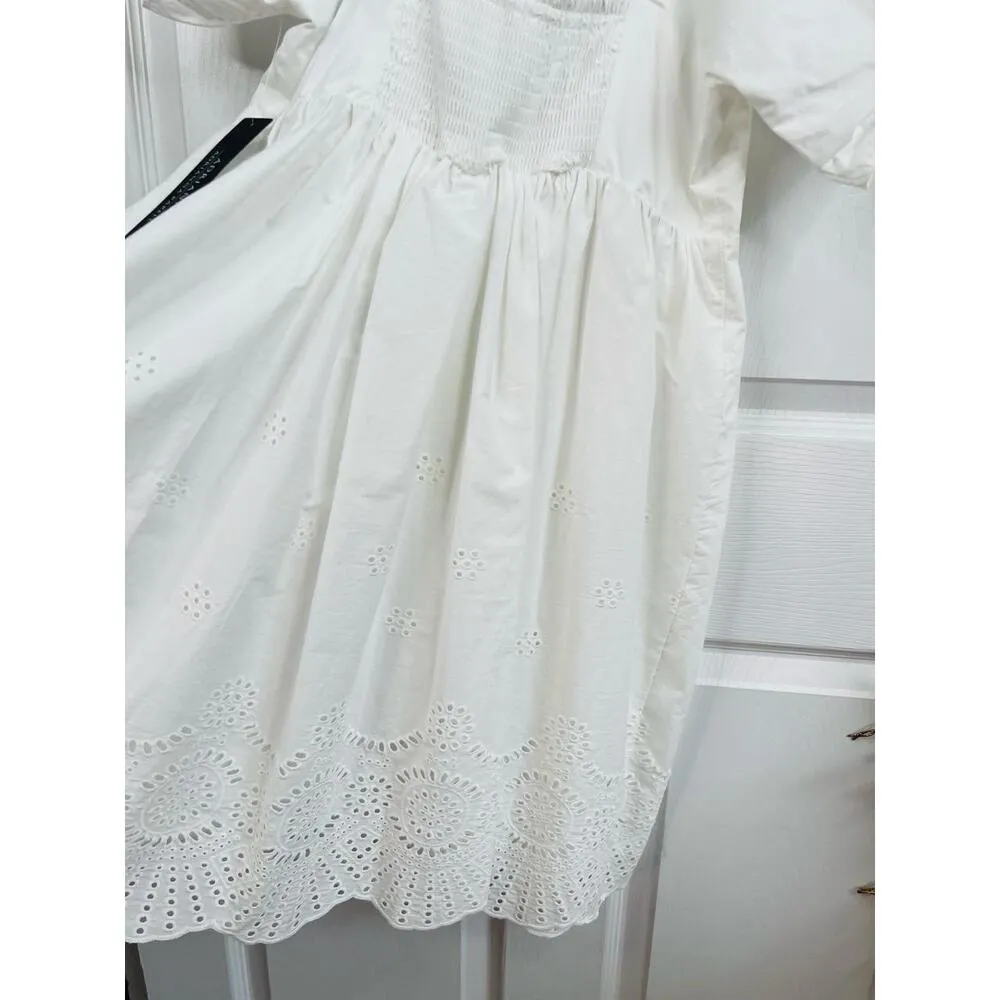 Adrianna Papell Dress Womens Size 8 White Eyelet Ruffled VNeck Boho Chic NEW - Image 9