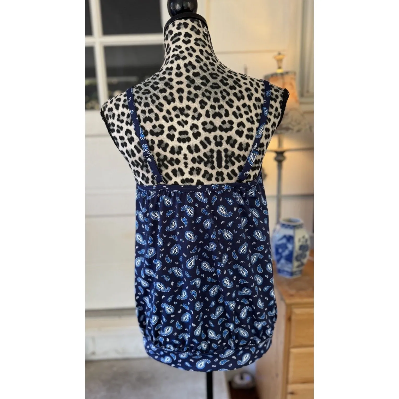 Lands' End Women's Size 12L Tie Adjustable Straps Tankini Print Blue  Paisley - Image 2