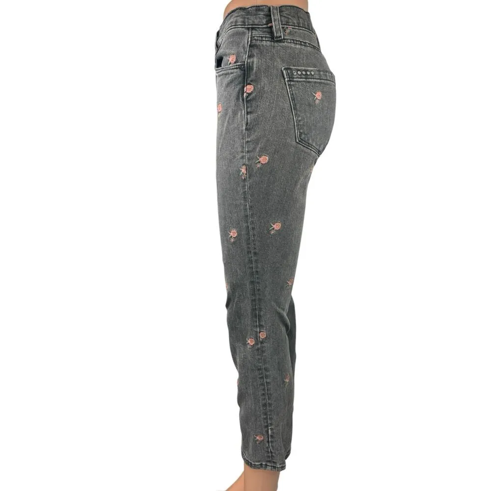 Blank NYC Black Madison Floral Embroidered Crop Straight Denim Jeans Size 25 - Image 2