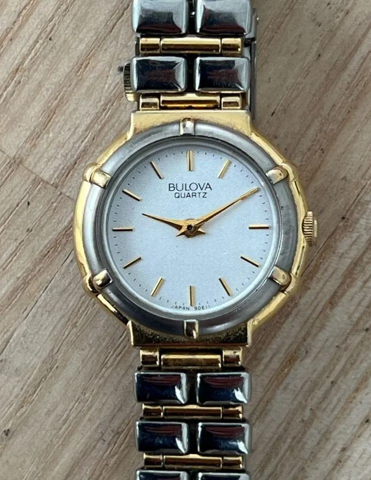 Bulova Ladies Watch Two-Tone Bracelet Case Sparkling Silver Dial Gold-Tone Hands - Image 3