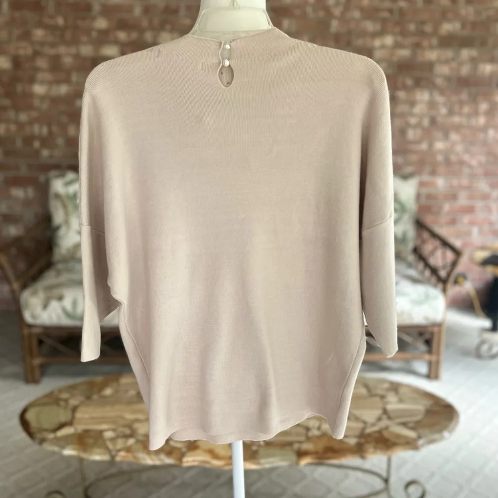 Catherine Malandrino Pearl Sweater Beige Knit Short Sleeve Dolman XS Soft Mock - Image 7