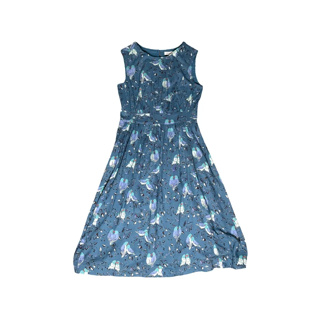 Emily and Fin Bird Print Sleeveless Midi Dress Blue XS - Image 10