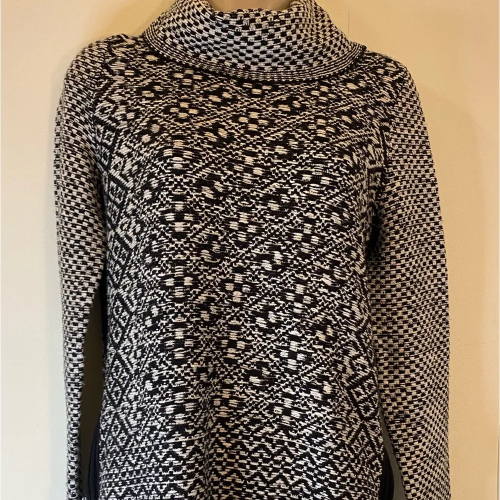 Lucky Brand Black/White Cotton Sweater Side Zippers Long Sleeve Sz XS XC - Image 5