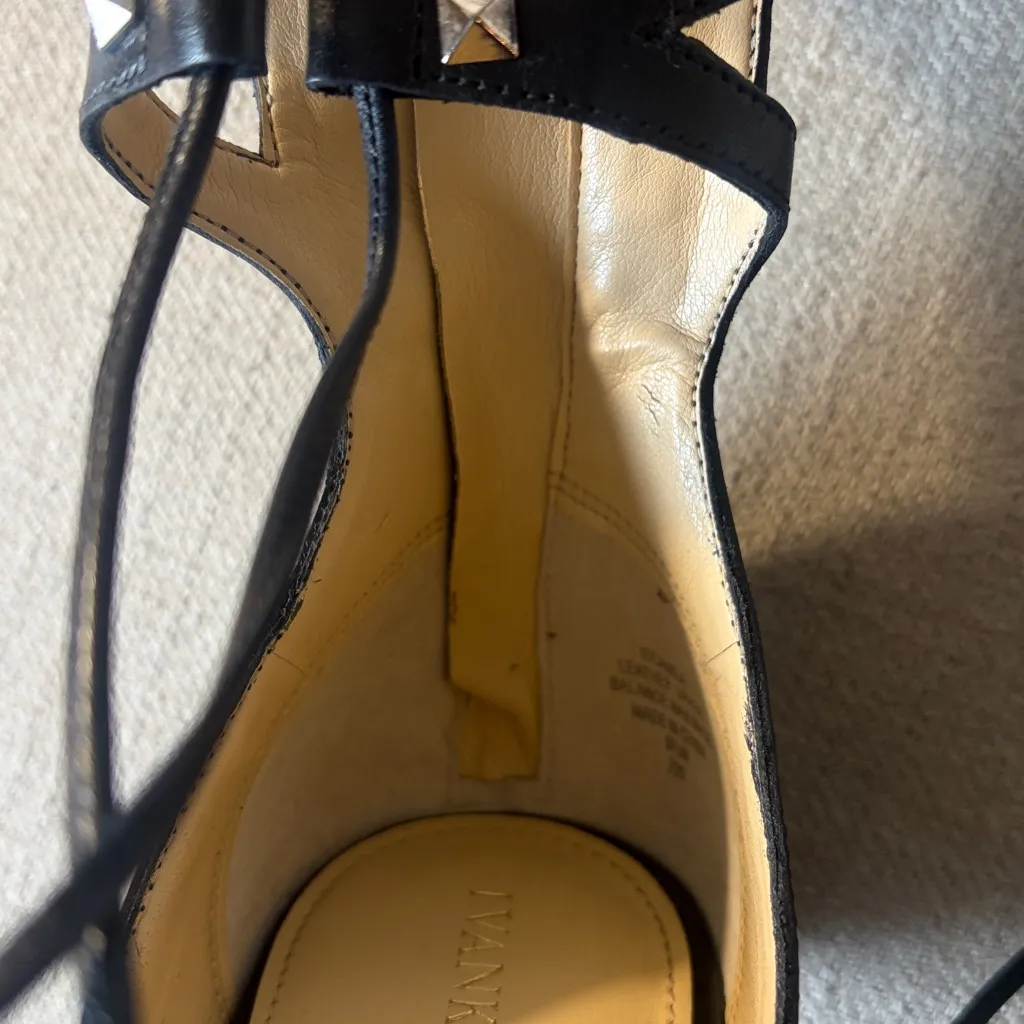 Ivanka Trump Size 8.5 Camila Tall Black Leather Silver Studded Gladiator Sandals - Image 14