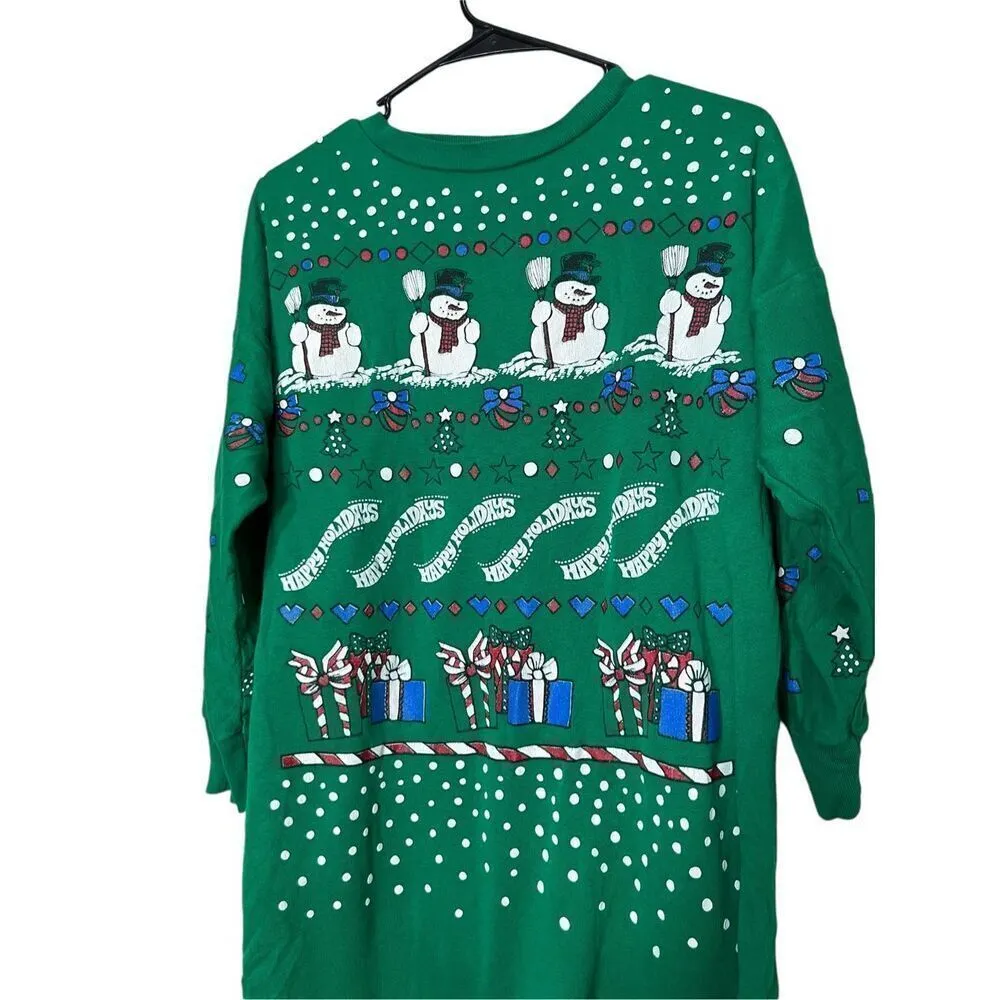 Vintage Starlit Night 80s 90s Christmas Long Sweatshirt One Size Green Size undefined - Image 2