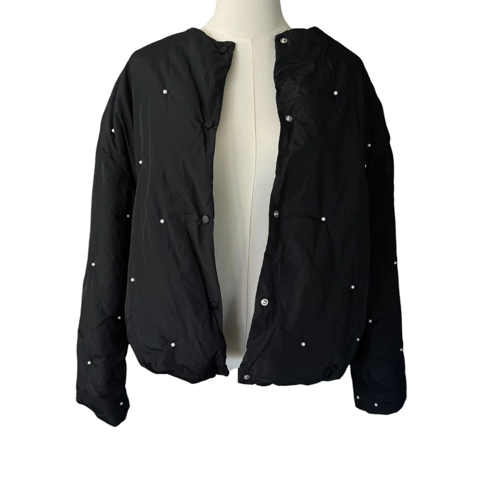 Sleeper  Faux Pearl‎ Puffer Cropped Jacket Black Size S/M - Image 6