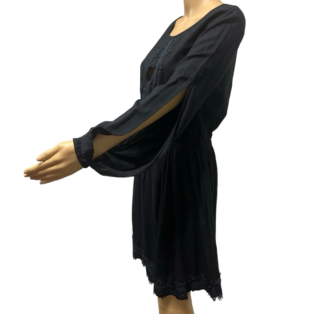 Roxy Side Of Motion Long Cutout Sleeve Lace Accent Elastic Waist Black Dress L - Image 6